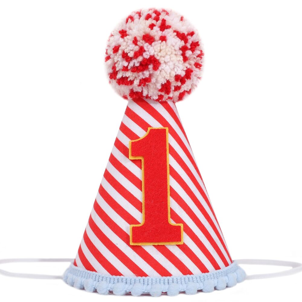 6672 Vintage Circus 1st Birthday Hat - Carnival Party Hat, Red White Stripe